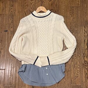 Veronica Beard Cream Cable Knit Sweater shirt combo sz medium